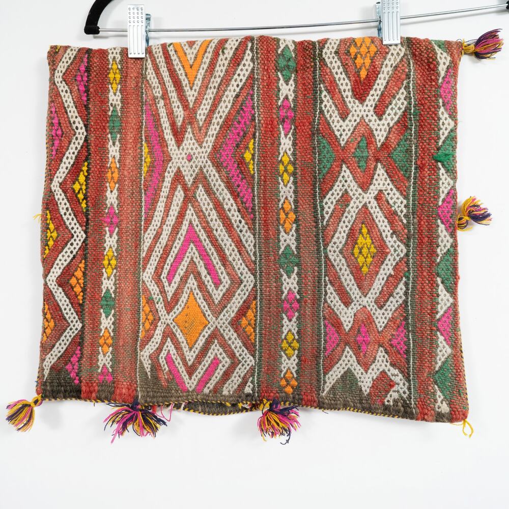 Vintage Turkish Kilim Wool Pillow Cover 14x16 Geometric Rug Boho Decor
